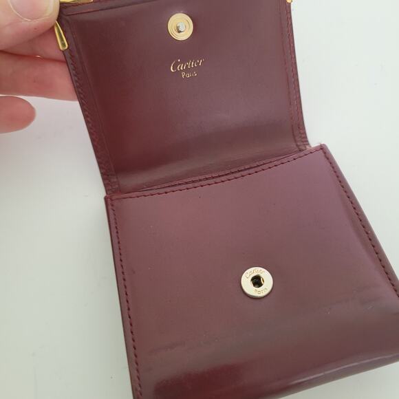Cartier Mini Coin Case Holder Wallet Patent Leather Small Red Burgundy Bordeaux - Picture 3 of 10